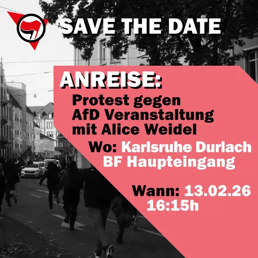 Sharepic: Anreise Protest gegen AfD Veranstaltung mit Alice Weidel